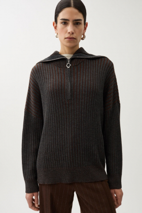 Harper Knitted Sweater, Dark Grey Melange