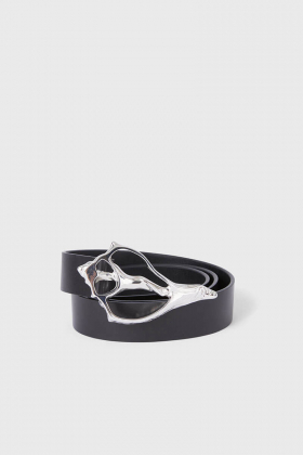 Shell Wide Belt, Black & Silver