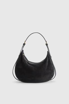 Liveri Small Hobo Bag, Black Suede Vacchetta