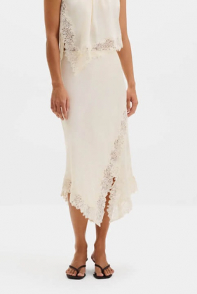 Heylin Asymmetric Lace Detail Skirt, Pearl