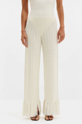 Alycia Knitted Fringe Pants , White