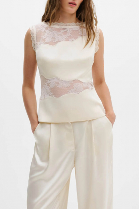 Desire Lace Trimmed Cut Out Top, Vanilla