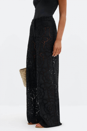 Stacey Wide Lace Pants, Black