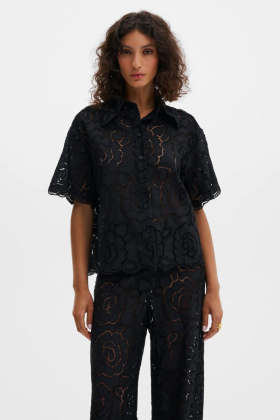 Claudia Short Sleeve Lace Shirt, Black