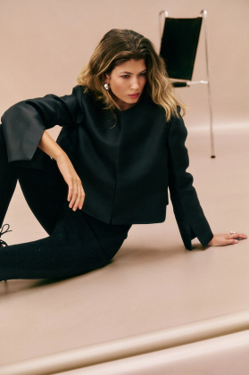 Ruthie cropped long sleeve blouse, Black