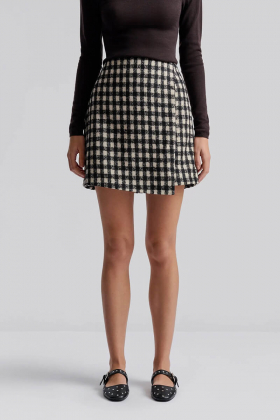 Farrah boucle mini skirt, Black Checks