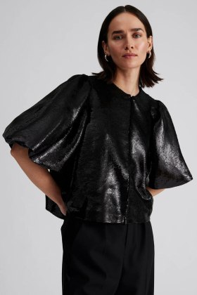 Cleo Blouse, Black Sequin