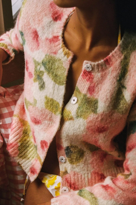 Hairy Knit Jacket, Blush Rose