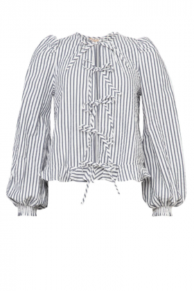 Seersucker Bow Blouse, Marine stripe