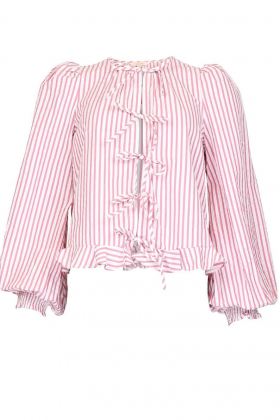 Seersucker Bow Blouse, Pink Stripe