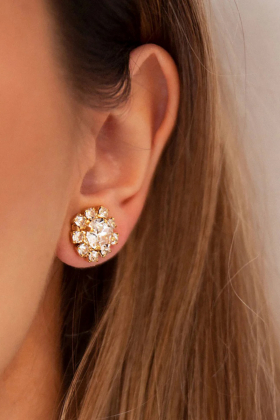 Aello Earring, Gold & Crystal