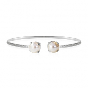 Classic Petite Bracelet, Rhodium & Pearl