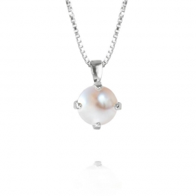 Classic Petite Necklace, Rhodium & Pearl