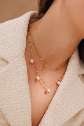 Emmy Pearl Necklace, Goldv