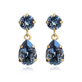 Mini Drop Earrings, Gold & Denim Blue