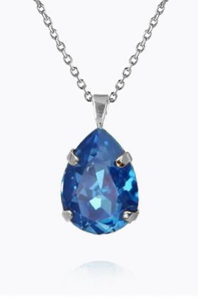 Mini Drop Necklace, Rhodium & Sapphire