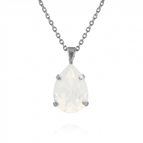 Mini Drop Necklace, Rhodium & White Opal