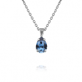 Petite Drop Necklace, Rhodium & Denim Blue
