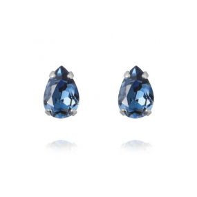Petite Drop Stud Earrings, Rhodium & Denim Blue