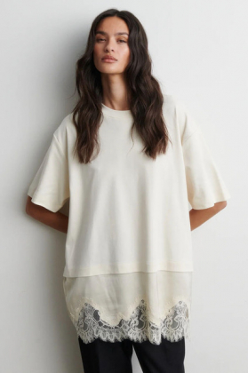 Vaccara Lace Tee, Egret