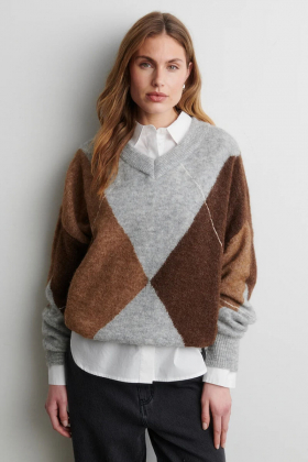 Forca Knit V-Neck, Light Grey Mel