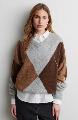 Forca Knit V-Neck, Light Grey Mel
