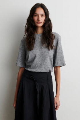 Amala Knit SS O-Neck, Mid Grey Melange