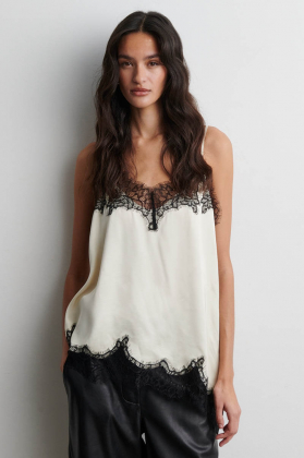 Lacia Contrast Strap Top, Cream & Black
