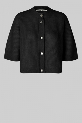 Andrea Knit Rib Cardigan, Black