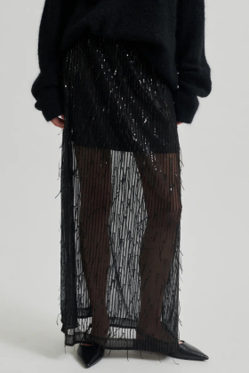 Tassel Maxi Skirt, Black