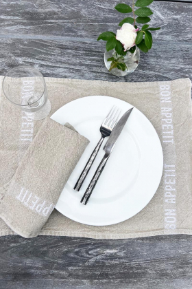 Placemat/napkin Bon appetit 2-pack, lin/blanc