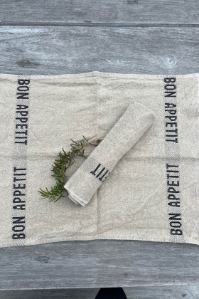 Placemat/napkin Bon appetit 2-pack, Lin/black