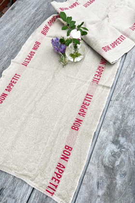 Runner Bon Apetit, Linen/Rouge