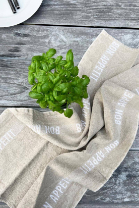 Tea Towel Bon Appetit, Linen & White