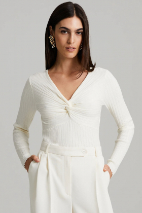 Polly Rib-Knit Blouse, White