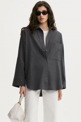 Derris Flannel organic cotton shirt, Dark grey melange 