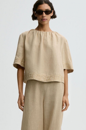 Marian linen top, Old Beige