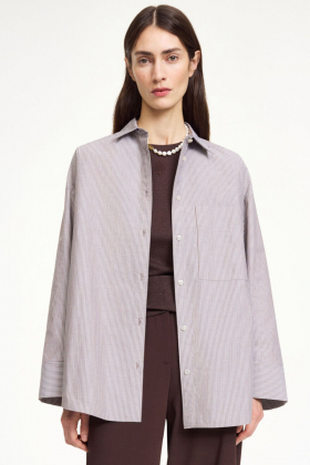 Derris Organic Cotton Shirt, Thin Brown Stripe