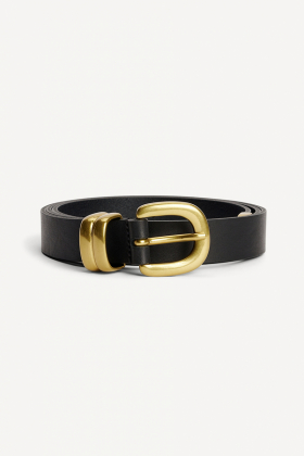 Zoilo Leather Belt, Black & Gold