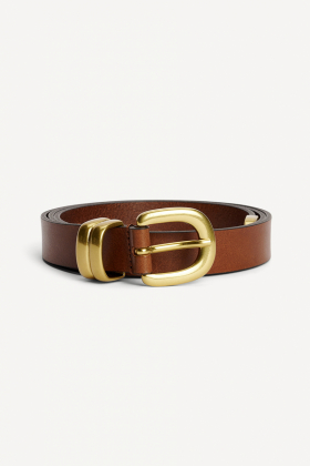 Zoilo Leather Belt, Dark Brown & Gold