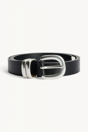 Zoilo Leather Belt, Black & Silver