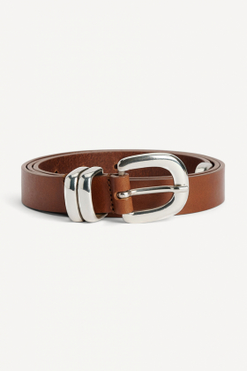 Zoilo Leather Belt, Dark Brown & Silver