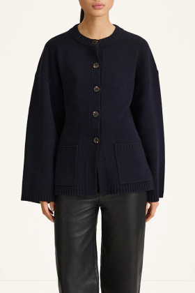 Tailored waist merino cardigan, Houlia midnight