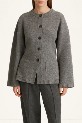 Tailored waist merino cardigan, Houlia mid grey