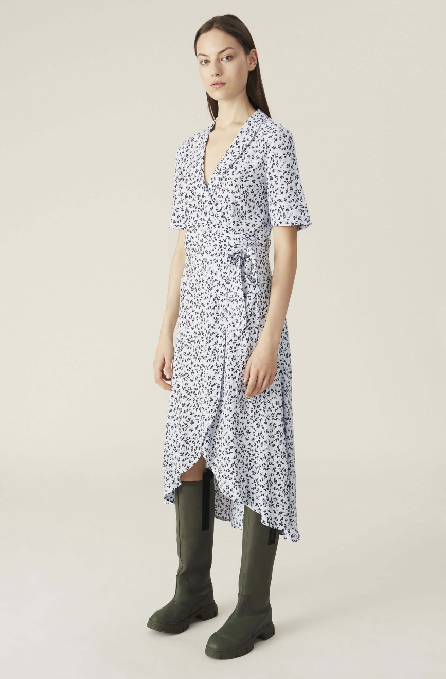 printed crepe wrap dress ganni