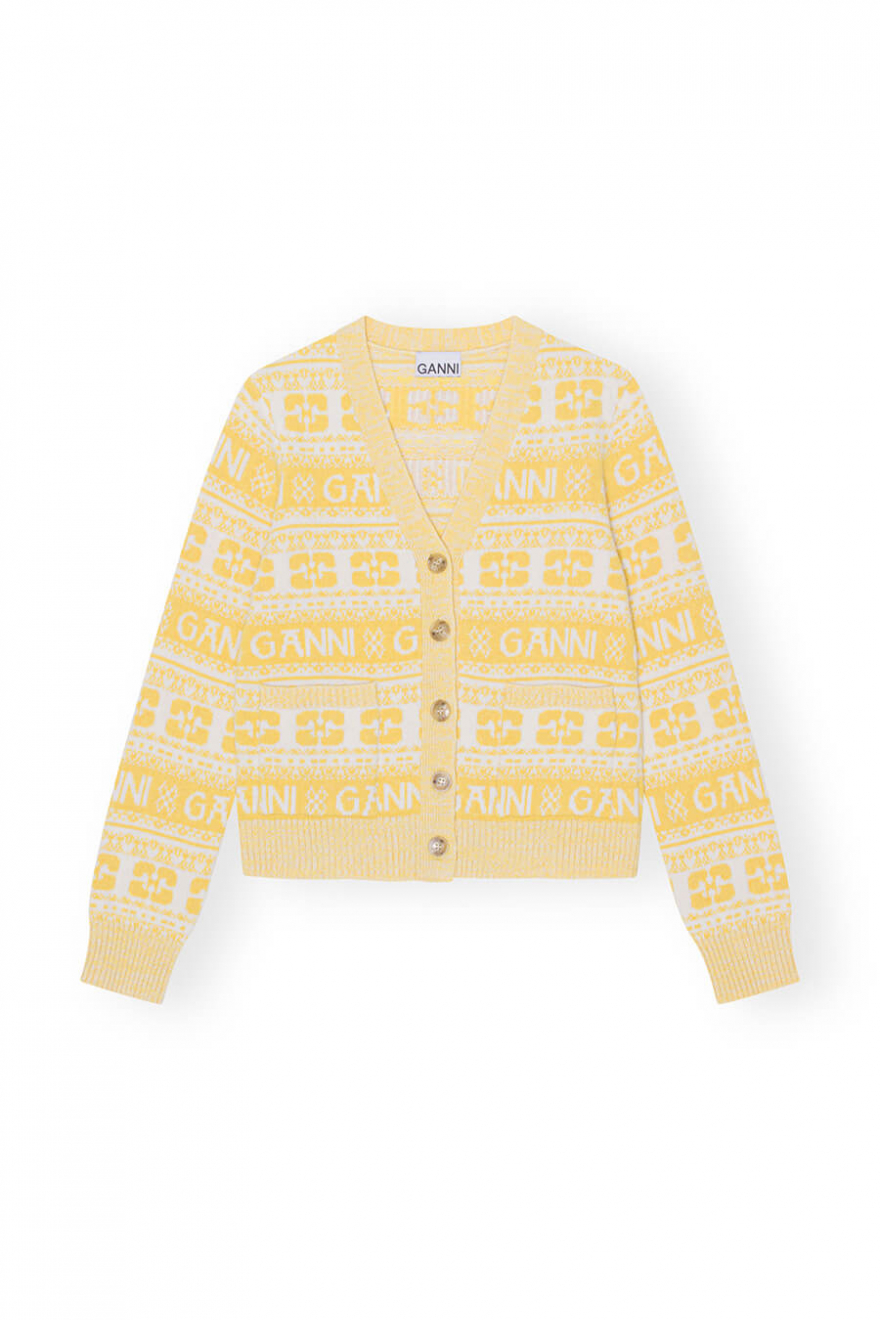 GANNI | Logo Wool Mix Cardigan, Maize | Sweaters & cardigans - For