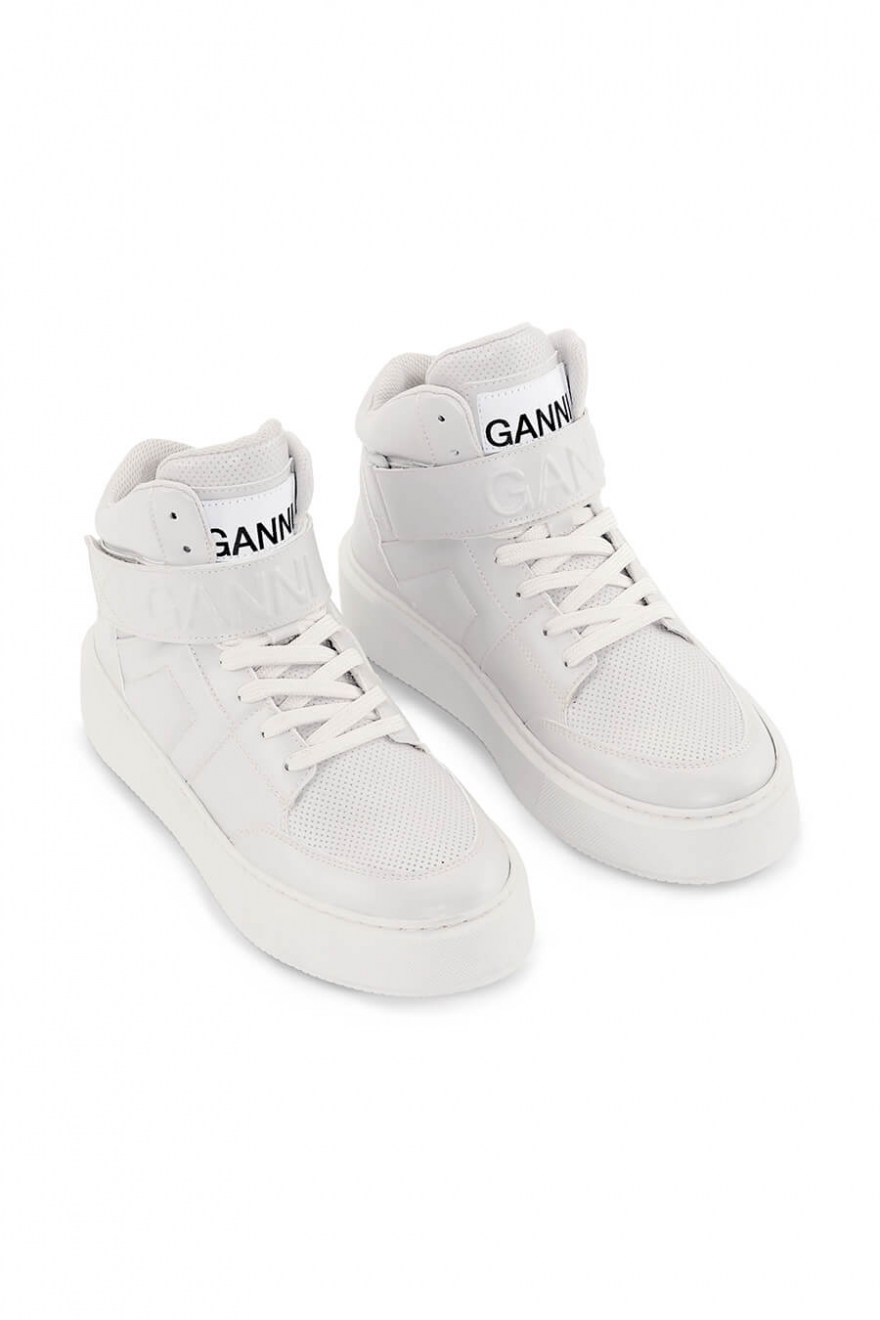 GANNI | Sporty Mix Cupsole High Top Velcro Sneakers, Egret | Sh