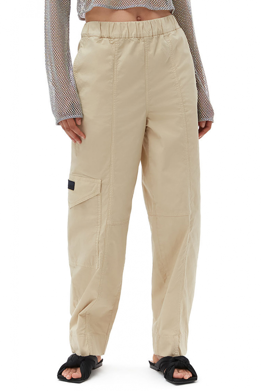 GANNI, Washed Cotton Canvas Elasticated Curve Pants, Pale Khaki, Trousers  & Jeans - For her