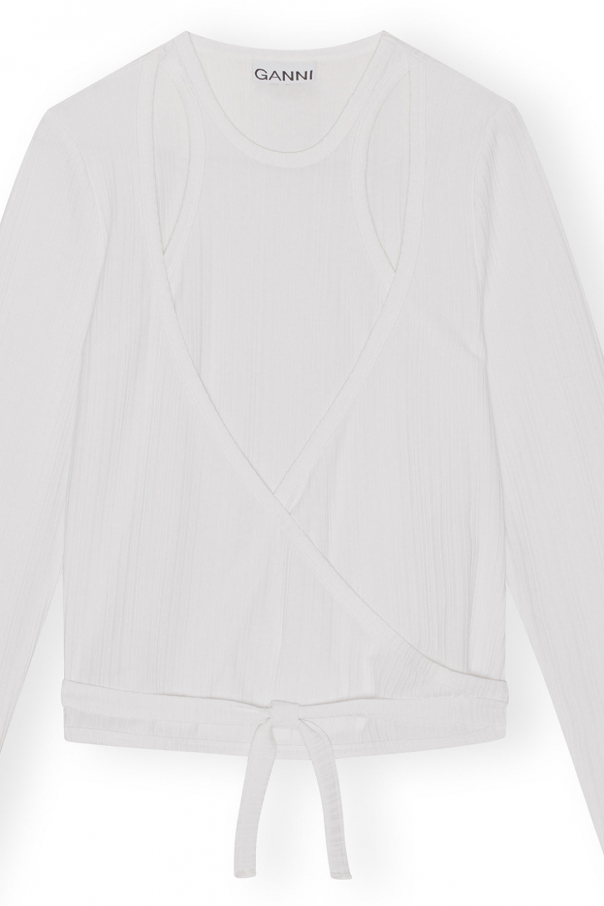 GANNI | Rib Jersey Wrap Blouse, Bright White | Tops - For her |