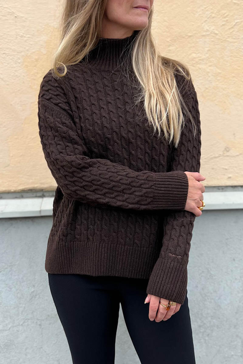 GANT | Cable Knit Mock Neck, Deep Brown | | Elin Maria
